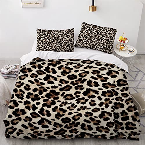 Bettwäsche 200x200cm Leopardenmuster 3D Druck Bettbezug Set Abstrakter Leoparden-Print Weicher Bettbezug mit Reißverschluss für Erwachsene und Kinder mit 2 Kissenbezügen 80x80cm von YOSHOME