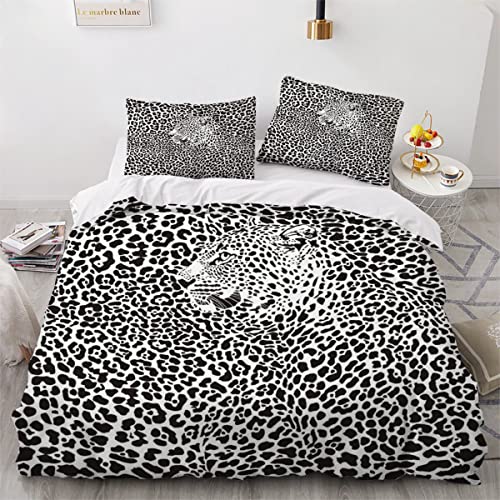 Bettwäsche 200x200cm Leopardenmuster 3D Druck Bettbezug Set Leopardenhaut Und Leopardenkopf Weicher Bettbezug mit Reißverschluss für Erwachsene und Kinder mit 2 Kissenbezügen 80x80cm von YOSHOME