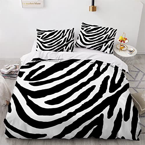 YOSHOME Bettwäsche 220x240cm Schwarz-weißes Zebramuster 3D Druck Bettbezug Set Zebra Weicher Bettbezug mit Reißverschluss für Erwachsene und Kinder mit 2 Kissenbezügen 80x80cm von YOSHOME