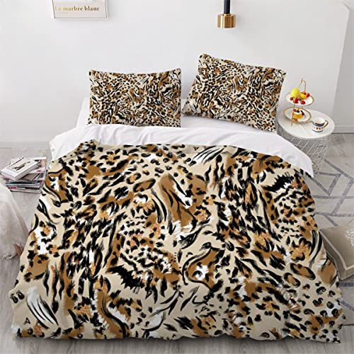 YOSHOME Bettwäsche-Set Leopard-Design 3D-Druck Verdeckter Reißverschluss Mikrofaser Bettwäsche 135x200cm Tier Weicher Bettbezug für Erwachsene und Kinder 2 Kissenbezüge 80x80cm von YOSHOME