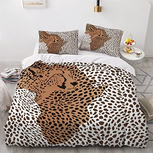 YOSHOME Bettwäsche-Set 3D-Druck Geparddruck Verdeckter Reißverschluss Mikrofaser Bettwäsche 155x220cm Leopard Weicher Bettbezug für Erwachsene und Kinder 2 Kissenbezüge 80x80cm von YOSHOME