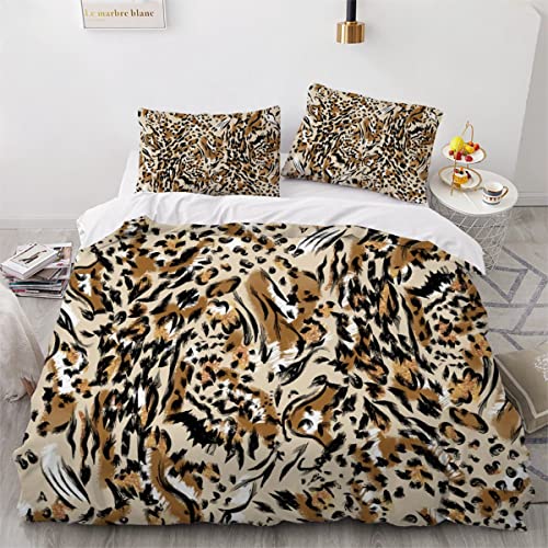 YOSHOME Bettwäsche-Set 3D-Druck Leopard-Design Verdeckter Reißverschluss Mikrofaser Bettwäsche 155x220cm Tier Weicher Bettbezug für Erwachsene und Kinder 2 Kissenbezüge 80x80cm von YOSHOME