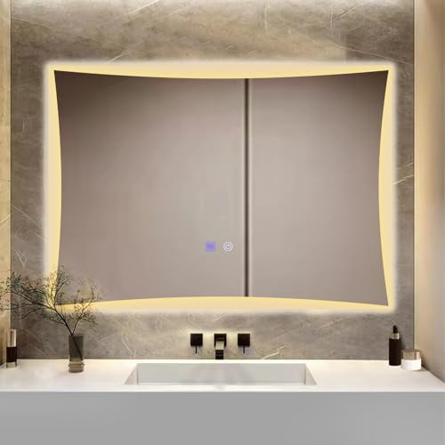 YOSHOOT Badspiegel mit LED Beleuchtung, 500 x 700 mm, Beleuchteter Wand-Badezimmerspiegel mit Dimmbarkeit und Anti-Beschlag-Pad für Hotel, Badezimmer (Jahrhundert) von YOSHOOT