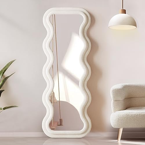 YOSHOOT Wavy Mirror Full Length, 60x160cm Floor Tall Body Mirror, Unregelmäßiger großer Langer Spiegel, Ankleidespiegel für Schlafzimmer Wohnzimmer, an die Wand gelehnt (Weiß) von YOSHOOT