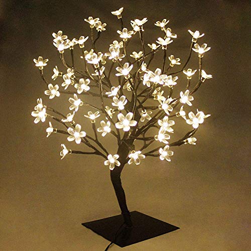 60cm LED Baum Bäumchen Mit 90er Blüten Blütenbaum Kirschbaum Lichterbaum Baum für Weihnachten Hochzeit Partei Innen Dekoration (Warmweiß) von YOSION