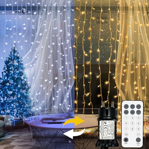 Lichtervorhang 3m x 3m 325 LED, Warm/Weiß Lichterketten Vorhang, Lichterkette Fenster mit Stecker, Fernbedienung, Timer, 11 Modi, Wasserdicht für Hochzeit Garten Weihnachts Wand Außen Innen Dekoration Lichtervorhang 3m x 3m 325 LED, Warm/Weiß Lichterketten Vorhang, Lichterkette Fenster mit Stecker, Fernbedienung, Timer, 11 Modi, Wasserdicht für Hochzeit Garten Weihnachts Wand Außen Innen Dekoration von YOSION