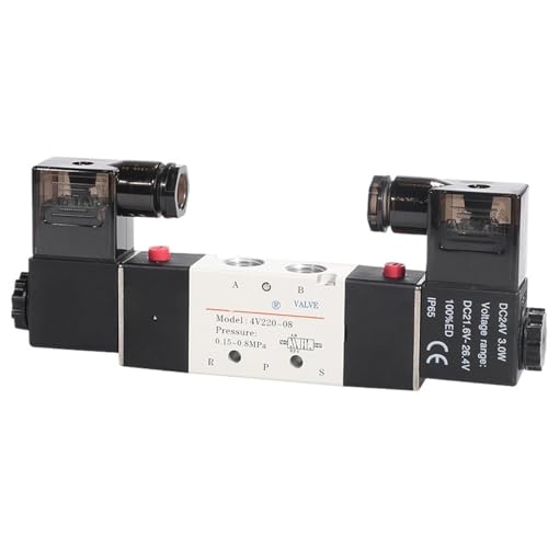 4V120-06 4V220-08 4V320-10 4v420-15 Solenoid Valve Air Two Position Five Way Reversing 12V 24V 110V 220V(4V220-08,DC24V) von YOSLQRRCX