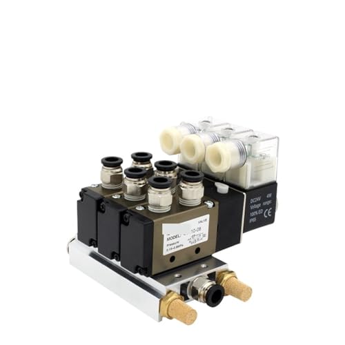 4V210-08 DC24V 12V AC220V AC110V 2 Positionen 5-Wege-Vierfach-Magnetventil Aluminium-Basismontage Schalldämpfer-Set 3 4 5 6 Stationen(Light Purple) von YOSLQRRCX