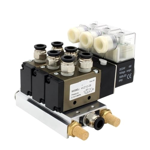 4V210-08 StationenDC24V 12V AC220V AC110V 2 Positionen 5 Weg Vierfach Magnetventil Aluminium Basis Fitting Schalldämpfer(AC110V 10mm fittings) von YOSLQRRCX