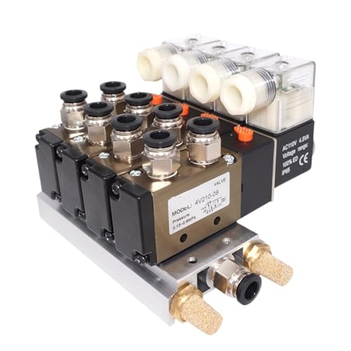 4V410-15 DC24V 12V 2 Positionen 5-Wege-Vierfach-Magnetventil Aluminium-Basismontage Schalldämpfer-Set 3 4 5 6 Stationen AC220V AC110V(DC12V 10mm fittings) von YOSLQRRCX