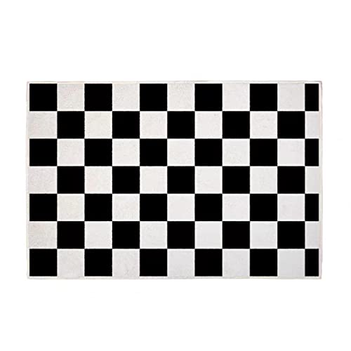 YOSOOLL Badezimmer Teppich rutschfeste Badematte Badvorleger rutschfest Waschbar Absorbierende Weiche Badematte Duschvorleger Karierter Badezimmerteppich 50 x 80(Schwarz Weiß) von YOSOOLL