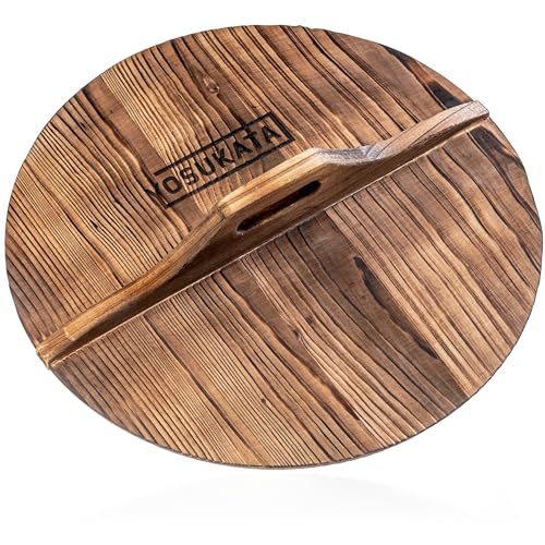 YOSUKATA Wok Deckel 36 cm - Prämie Holzdeckel Rund – Wokdeckel aus Holz 36 cm mit Ergonomischem Griff – Kondensatfreie Wok-Abdeckung 36 cm - Dauerhafter Wokpfannendeckel - Wok-Zubehör von YOSUKATA