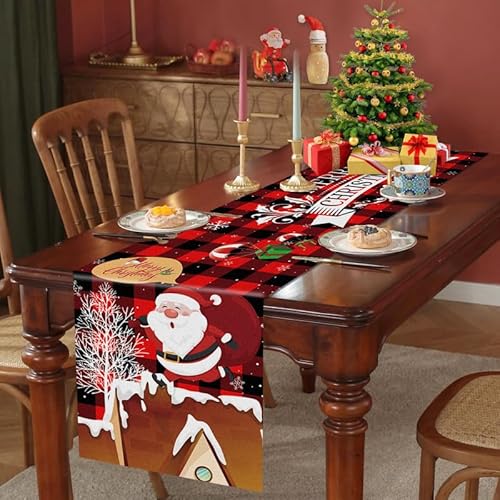 YOTANGO Tischläufer Weihnachten, Tischdeko Weihnachten, Weihnachtsläufer Tisch Rot, Santa Weihnachtsdeko Tischdecke, Weihnachtstischläufer, Rot Tischband for Herbst Winter Weihnachten Tischdeko von YOTANGO