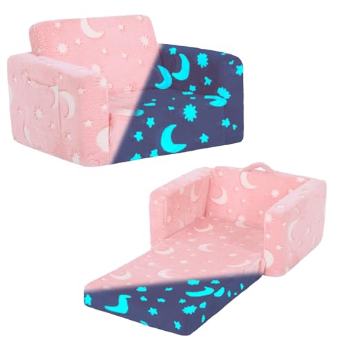 YOTATING 2-in-1 Kids Sofa Chair, Glow in The Dark Convertible Toddler Chair Flip Out Chirldren Sofa Chair Folding Kids Play Sofa with Side Pockets Armrest Chair for Girl or Boy von YOTATING