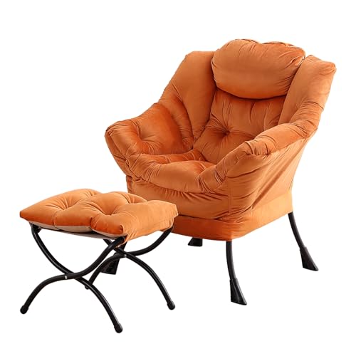 YOTATING Bequemer Sessel mit Fußhocker, Lazy Chair mit Ottomane, Freizeit-Akzentstuhl, Relax-Lounge-Sessel mit Armlehnen & Seitentasche für Wohnzimmer, Schlafzimmer & kleine Räume, Orange von YOTATING