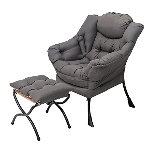 YOTATING Bequemer Sessel mit Fußhocker, Lazy Chair mit Ottomane, Freizeit-Akzentstuhl, Relax-Lounge-Sessel mit Armlehnen & Seitentasche für Wohnzimmer, Schlafzimmer & kleine Räume, Dunkelgrau von YOTATING