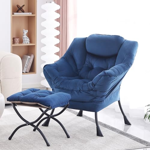 YOTATING Bequemer Sessel mit Fußhocker, Lazy Chair mit Ottomane, Freizeit-Akzentstuhl, Relax-Lounge-Sessel mit Armlehnen & Seitentasche für Wohnzimmer, Schlafzimmer & kleine Räume, Königsblau von YOTATING