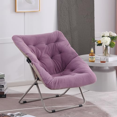 YOTATING Saucer Chair, Comfy Faux Fur Chair Oversized Folding Soft Furry Lounge Lazy Chair Metal Frame Moon Chair Accent Chair for Bedroom, Living Room, Dorm Rooms, Purple von YOTATING