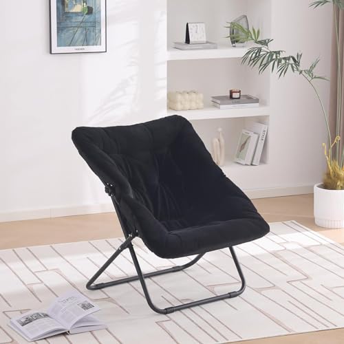 YOTATING Saucer Chair, Comfy Faux Fur Chair Oversized Folding Soft Furry Lounge Lazy Chair Metal Frame Moon Chair Accent Chair for Bedroom, Living Room, Dorm Rooms, Black von YOTATING