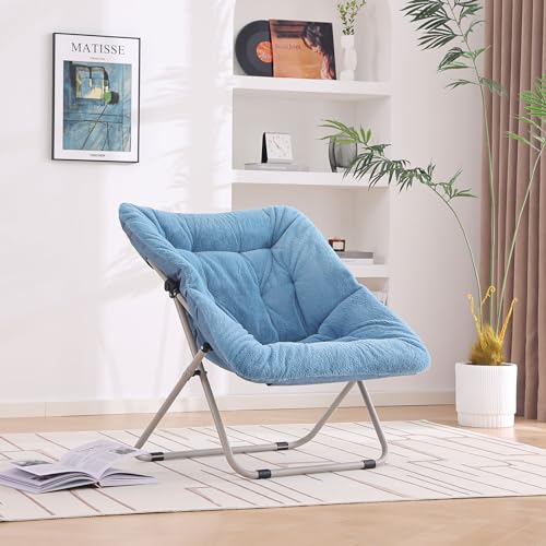 YOTATING Saucer Chair, Comfy Faux Fur Chair Oversized Folding Soft Furry Lounge Lazy Chair Metal Frame Moon Chair Accent Chair for Bedroom, Living Room, Dorm Rooms, Blue von YOTATING
