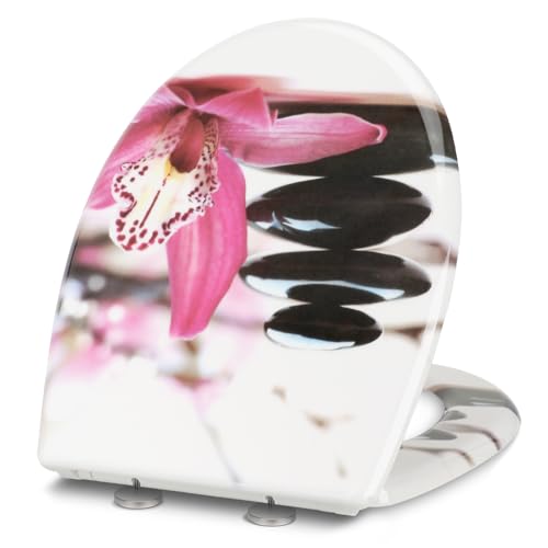 Premium WC-Sitz Toilettensitz mit Absenkautomatik, YOTOREE Toilettendeckel, O Form Duroplast Klodeckel mit Verstellbaren Scharnieren, Quick-Release Funktion für einfach Reinigung, Blumen und Steine Premium WC-Sitz Toilettensitz mit Absenkautomatik, YOTOREE Toilettendeckel, O Form Duroplast Klodeckel mit Verstellbaren Scharnieren, Quick-Release Funktion für einfach Reinigung, Blumen und Steine von YOTOREE