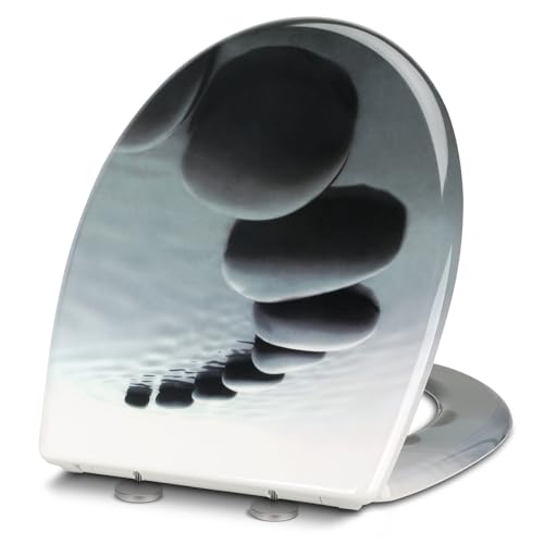 Premium WC-Sitz Toilettensitz mit Absenkautomatik, YOTOREE Toilettendeckel, O Form Duroplast Klodeckel mit Verstellbaren Scharnieren, Quick-Release Funktion für einfach Reinigung, Schwarzer Stein Premium WC-Sitz Toilettensitz mit Absenkautomatik, YOTOREE Toilettendeckel, O Form Duroplast Klodeckel mit Verstellbaren Scharnieren, Quick-Release Funktion für einfach Reinigung, Schwarzer Stein von YOTOREE