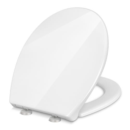 Premium WC-Sitz Toilettensitz mit Absenkautomatik, YOTOREE Toilettendeckel, O Form Duroplast Klodeckel mit Verstellbaren Scharnieren, Quick-Release Funktion für einfach Reinigung, Weiß von YOTOREE