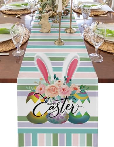 YOTOYOU OsternTischläufer Kaninchen Winter Frühling Saisonnal Küche Tisch Dekoration drinnen draußen Urlaub Party Wohnzimmer Dekor 40x240cm von YOTOYOU