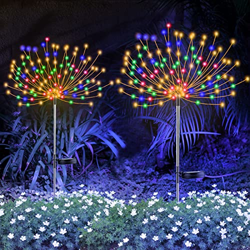 2 PCS Solar Feuerwerk Licht, Outdoor Solar Garten Dekorative Lichter 120 LED Angetrieben 40 Kupferdrähte Schnur DIY Landschaftslicht für Gehweg Wege Hinterhof Weihnachtsdekoration Partys (Mehrfarbig) von YOTOZU