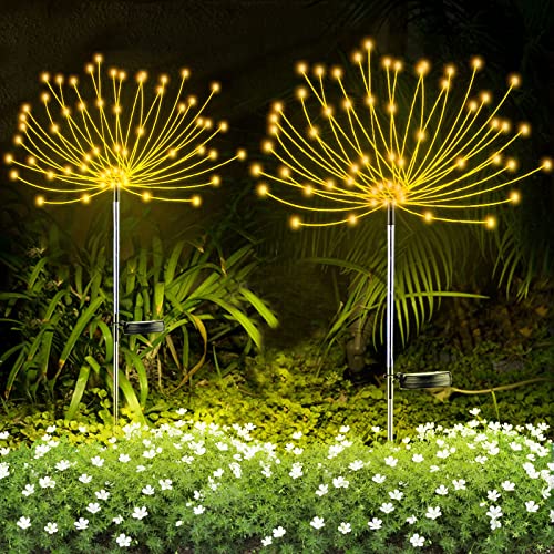2 PCS Solar Feuerwerk Licht, Outdoor Solar Garten Dekorative Lichter 120 LED Angetrieben 40 Kupferdrähte Schnur DIY Landschaftslicht für Gehweg Wege Hinterhof Weihnachtsdekoration Partys (Warmweiß) von YOTOZU