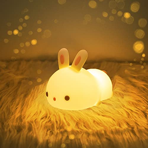 YOTOZU Nettes Bunny Nachtlicht, USB wiederaufladbares Kinder Nachtlicht, warmes Weiß und 16-Farben-Atemmodi geführte Tierlichter für Mädchen, Kinder, Kleinkind, Baby und Kinder Weihnachtsgeschenke von YOTOZU