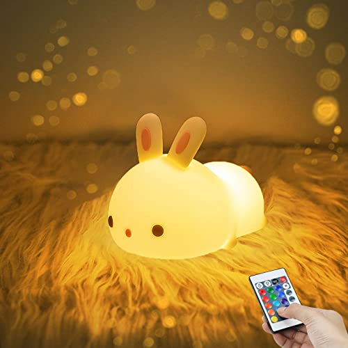 YOTOZU Süßes Häschen-Nachtlicht, USB wiederaufladbar, süßes Nachtlicht mit Touch-Sensor und Fernbedienung, 4 Modi, 16 Farben, Kinder-Nachtlicht für Mädchen, Babys und Kinder, Weihnachtsgeschenke von YOTOZU