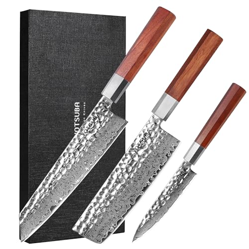 YOTSUBA Damastmesser Küchenmessersets, 3-teiliges Messerset aus Küchenmesser, japanisches messer, und Allzweckmesser mit, Ultra Scharfes Chefmesser Hackmesser, Profi Kochmesser mit Pakkaholz Griff YOTSUBA Damastmesser Küchenmessersets, 3-teiliges Messerset aus Küchenmesser, japanisches messer, und Allzweckmesser mit, Ultra Scharfes Chefmesser Hackmesser, Profi Kochmesser mit Pakkaholz Griff von YOTSUBA