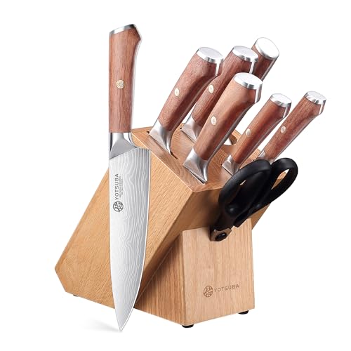 YOTSUBA Messerblock Set 8-teilig, Küchenmesserset aus hochwertigem Edelstahl, Profi Kochmesser Messerblockset mit Holzblock & Schärfer, Messer set mit scharfer Klinge, Ergonomischem Holzgriff YOTSUBA Messerblock Set 8-teilig, Küchenmesserset aus hochwertigem Edelstahl, Profi Kochmesser Messerblockset mit Holzblock & Schärfer, Messer set mit scharfer Klinge, Ergonomischem Holzgriff von YOTSUBA