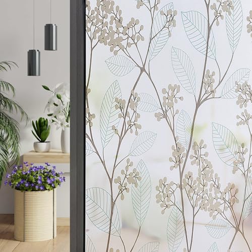 Fensterfolie Blickdicht Sichtschutzfolie Fenster Dekorativ Milchglasfolie Blume Blatt Klebefolie Fenster Selbsthaftend Sichtschutz Folie Statisch Haftend Anti-UV Fensterfolien von YOU LAUGH YOU DRINK
