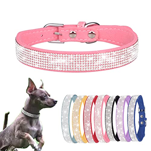 Hundehalsband Kleine Hunde, Halsband Welpe Mit Strass Perlen Glitzer Kristall Steine MäDchen Halsband Katze HüNdin Strasssteinen,Rosa M von YOUALSO