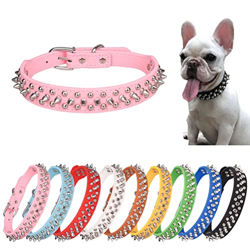 Hundehalsband Mit Leder Stacheln, Spike Katzenhalsband Mit Nieten, HalsbäNder Für Haustiere Welpe Hunde Rosa Mittel von YOUALSO