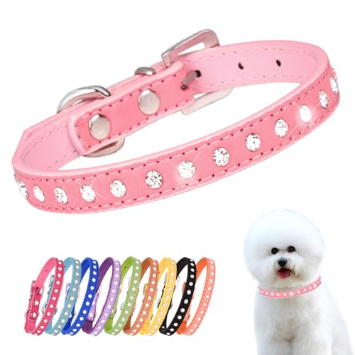 Kleine Hunde Hundehalsband Leuchtend, Halsband Hund Klein Mit Kristalldiamanten Glitzernd Kristall Halsung Hund Diamant Bling Welpenhalsband Welpe HundehalsbäNder,Rosa M von YOUALSO