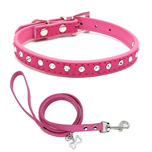 Welpen Halsband Und Leine Set, Glitzer Strasssteinen Strass Glitzersteine Kristall Hundehalsband Welpenhalsband heißes Pink S von YOUALSO