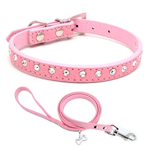 Welpen Halsband Und Leine Set, Glitzer Strasssteinen Strass Glitzersteine Kristall Hundehalsband Welpenhalsband rosa XXS von YOUALSO