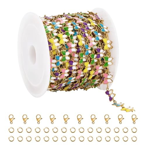 UMAOKANG Bunte Emaille-Schmetterlingskette für Schmuckherstellung, vergoldete Edelstahl-Gliederkette mit Biegeringen, Karabinerverschlüssen UMAOKANG Bunte Emaille-Schmetterlingskette für Schmuckherstellung, vergoldete Edelstahl-Gliederkette mit Biegeringen, Karabinerverschlüssen von YOUBEIYEE