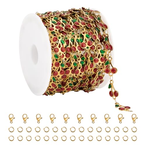UMAOKANG Vergoldete Edelstahlketten für Schmuckherstellung, bunte Emaille, Kirsche, dekorative Kettenrolle UMAOKANG Vergoldete Edelstahlketten für Schmuckherstellung, bunte Emaille, Kirsche, dekorative Kettenrolle von YOUBEIYEE