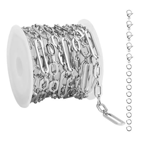 YOUBEIYEE 2 Meter Edelstahlketten für Schmuckherstellung, Büroklammerkette, Rolle mit Biegeringe und Karabinerverschlüsse YOUBEIYEE 2 Meter Edelstahlketten für Schmuckherstellung, Büroklammerkette, Rolle mit Biegeringe und Karabinerverschlüsse von YOUBEIYEE