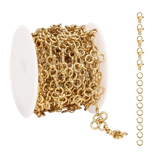 YOUBEIYEE 2 Meter vergoldete Ketten für Schmuckherstellung, Edelstahl-Blumenkette, Rolle mit Biegeringe und Karabinerverschlüsse YOUBEIYEE 2 Meter vergoldete Ketten für Schmuckherstellung, Edelstahl-Blumenkette, Rolle mit Biegeringe und Karabinerverschlüsse von YOUBEIYEE