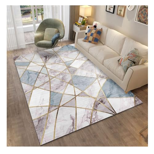 Nordische Bedruckt Bereichsteppich Eingangsmatte Moderner Geometrischer Teppich Sofa Couchtisch Abstrakt Gemusterte Teppiche mit Rutschfester Rückseite BlauShitou von YOUCAI