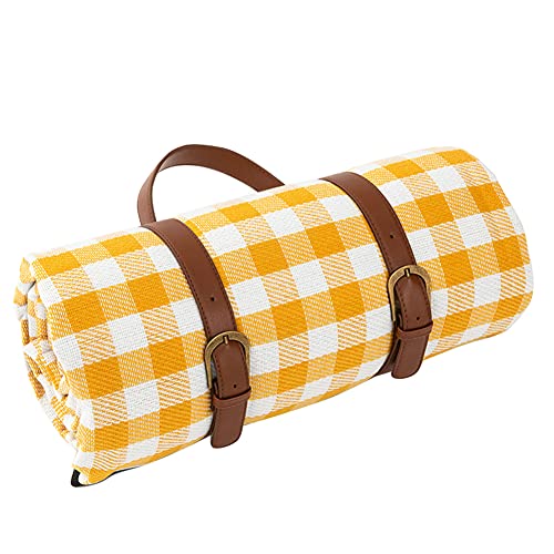 Picknickdecke 3-8 Personen Wasserdicht Stranddecke Campingdecke Familiengröße Matte Strandmatte Outdoordecke Familiendecke Picknick-Matte mit Tragegriff für Picknicks, Camping, Strand,Gelb,200X200cm von YOUCAI