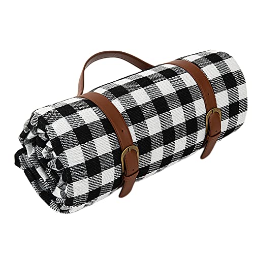 Picknickdecke 3-8 Personen Wasserdicht Stranddecke Campingdecke Familiengröße Matte Strandmatte Outdoordecke Familiendecke Picknick-Matte mit Tragegriff für Picknicks, Camping, Schwarz-Weiss,150X200cm von YOUCAI