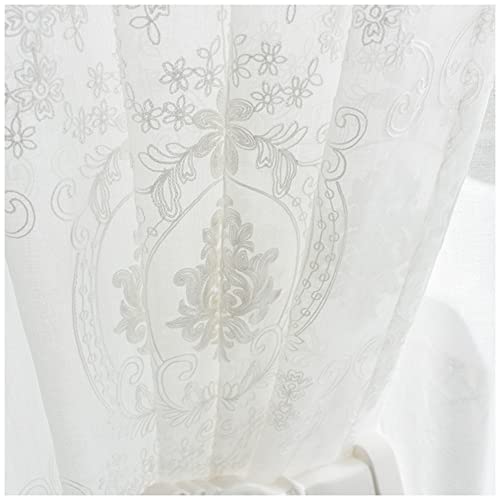 Vorhänge mit Florales Stickerei, Gardinen Weiß für Wohnzimmer, Schlafzimmer Fensterschal Lichtdurchlässig Vorhang Transparent mit Ösen Voile Blumen Durchsichtig Vorhänge Weiss 150x250cm(1 Stück) von YOUCAI