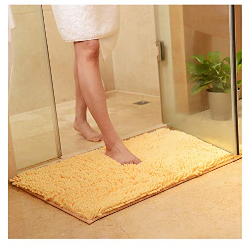 YOUCAI Badematte rutschfest Chenille Teppich Badteppich Verdickt Badezimmerteppich Weich Badeteppich Flauschige Mikrofaser Badvorleger, Supersaugfähig, Maschinenwaschbar,Gelb,70x140 von YOUCAI