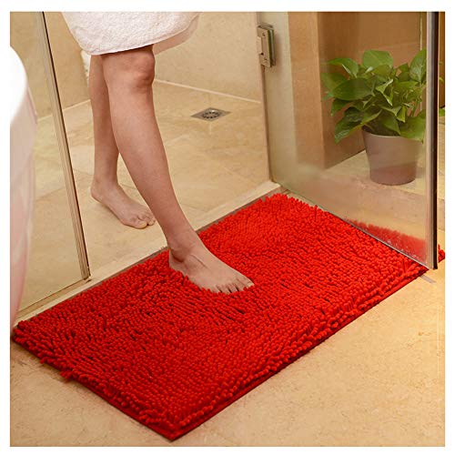 YOUCAI Badematte rutschfest Chenille Teppich Badteppich Verdickt Badezimmerteppich Weich Badeteppich Flauschige Mikrofaser Badvorleger, Supersaugfähig, Maschinenwaschbar,Rot,70x140 von YOUCAI